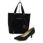 Елегантни черни велурени обувки и чанта комплект