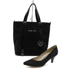 Елегантни черни велурени обувки и чанта комплект