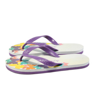 Лилави гумени дамски чехли с цветя