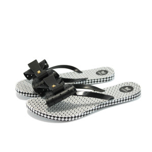 Анатомични черни дамски чехли с панделка