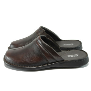 Анатомични кафяви мъжки чехли, естествена кожа