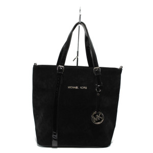 Черна велурена дамска чанта АИ 312 черен велурKP