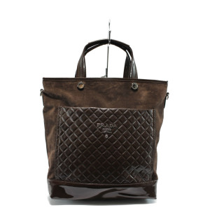 Кафява дамска чанта от велур и лак АИ 052 кафявKP