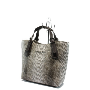 Дамска чанта със змийска шарка СБ 1146 кожа анаконда бяло-сивKP