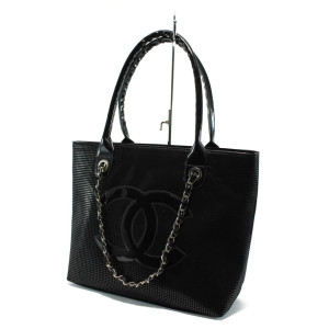 Черна дамска чанта - велур и лак АИ 584 черен велур точкиKP