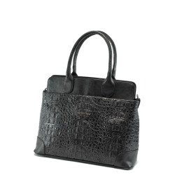 Черна дамска чанта с крокодилски шарки