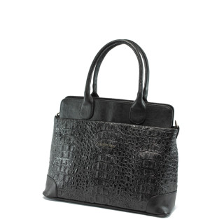 Черна дамска чанта с крокодилски шарки