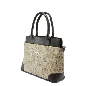 Бежова дамска чанта с крокодилски шарки