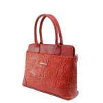 Червена дамска чанта с крокодилски шарки