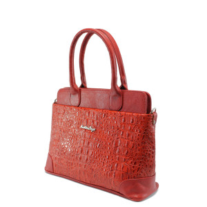 Червена дамска чанта с крокодилски шарки