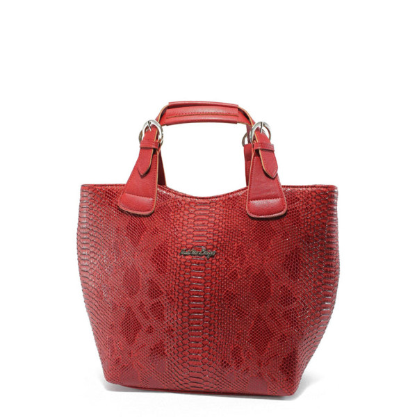Червена дамска чанта със змийска шарка