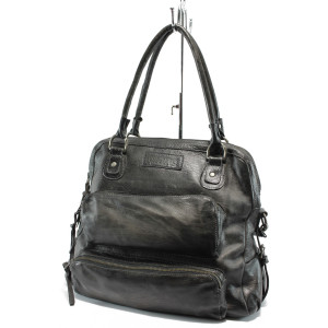 Черна дамска чанта от естествена кожа