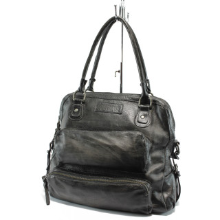 Черна дамска чанта от естествена кожа