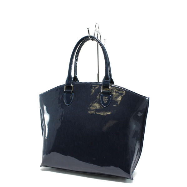Синя дамска чанта, лачена еко кожа - стил и комфорт в ежедневието N 10007715