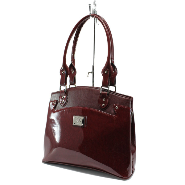 Винена дамска чанта, лачена еко кожа - стил и комфорт в ежедневието N 10007722