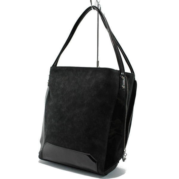 Черна дамска чанта, лачена еко кожа - удобство и стил за вашето ежедневие N 10007823