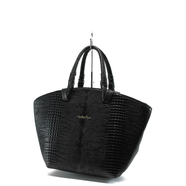 Черна дамска чанта, еко-кожа с крокодилска шарка - елегантен стил за вашето ежедневие N 10007819