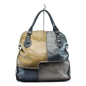 Тъмносиня дамска чанта, естествена кожа N 10007368