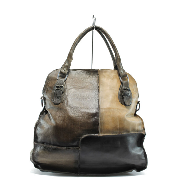 Тъмнокафява дамска чанта, естествена кожа 10007760