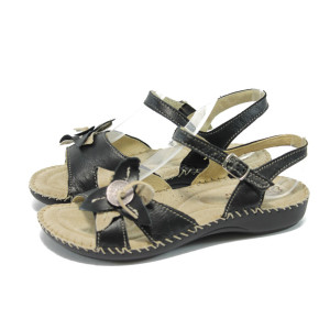 Черни анатомични дамски сандали от естествена кожа