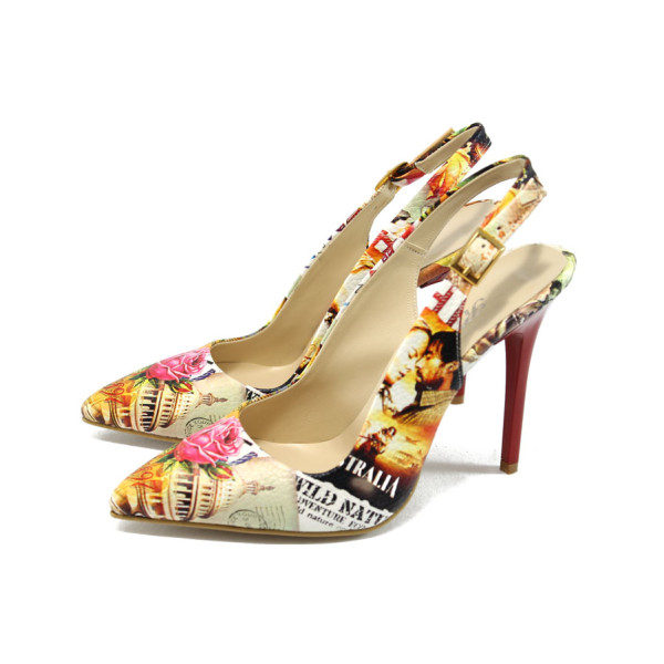 Дамски обувки на цветя, с висок ток