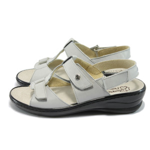 Сиви ортопедични дамски сандали от естествена кожа