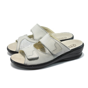 Сиви ортопедични дамски чехли от естествена кожа