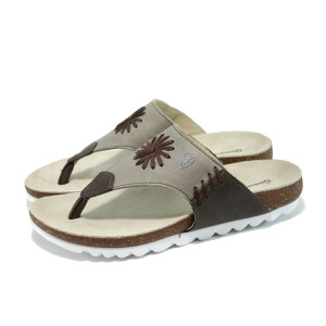 Сиви анатомични дамски чехли от естествена кожа