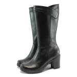 Черни дамски ботуши, естествена кожа - всекидневни обувки за есента и зимата N 10007591