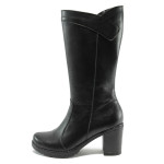Черни дамски ботуши, естествена кожа - всекидневни обувки за есента и зимата N 10007591