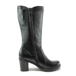 Черни дамски ботуши, естествена кожа - всекидневни обувки за есента и зимата N 10009602