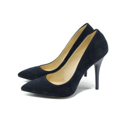 Велурени сини дамски обувки с висок ток МИ 2015 син велурKP