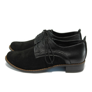 Черни ортопедични дамски обувки с връзки, естествена кожа НБ 10011-853 черенKP