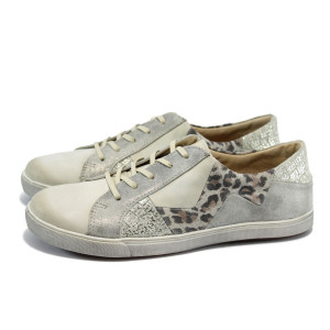 Ортопедични дамски кецове с лепардови шарки, естествена кожа ИО 1559 опушен бежовKP