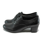 Черни ортопедични дамски обувки със среден ток, естествена кожа - всекидневни обувки за пролетта и есента N 10007925