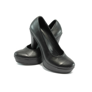 Анатомични черни дамски обувки с висок ток, естествена кожа
