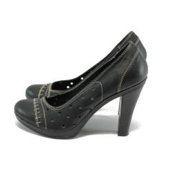 Черни анатомични дамски обувки от естествена кожа