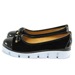 Черни дамски обувки тип балерини с ниска платформа