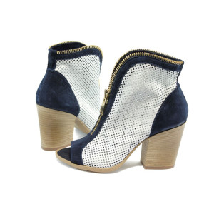 Летни боти с дебел ток, естествена кожа