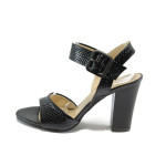 Черни дамски сандали, еко-кожа с крокодилска шарка - официални обувки за лятото N 10008407