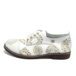 Бели ортопедични дамски обувки на цветя, естествена кожа