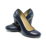 Сини дамски обувки с висок ток, еко-кожа с крокодилска шарка - официални обувки за лятото N 10008503