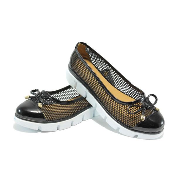 Черни летни дамски обувки с бяла платформа