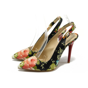 Дамски обувки на цветя, с висок ток