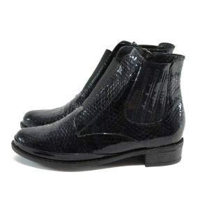 Сини дамски боти от естествена кожа