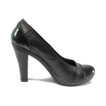 Анатомични черни дамски обувки с висок ток, от естествена кожа