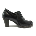 Анатомични черни дамски обувки с висок дебел ток, от естествена кожа