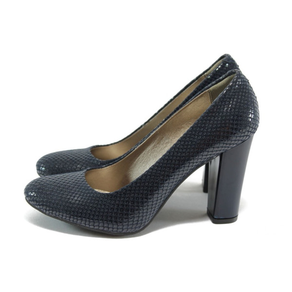 Сини дамски обувки с висок ток, еко-кожа с крокодилска шарка - официални обувки за лятото N 10008503