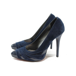 Сини дамски обувки с висок ток