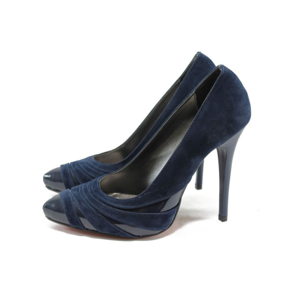 Сини дамски обувки с висок ток